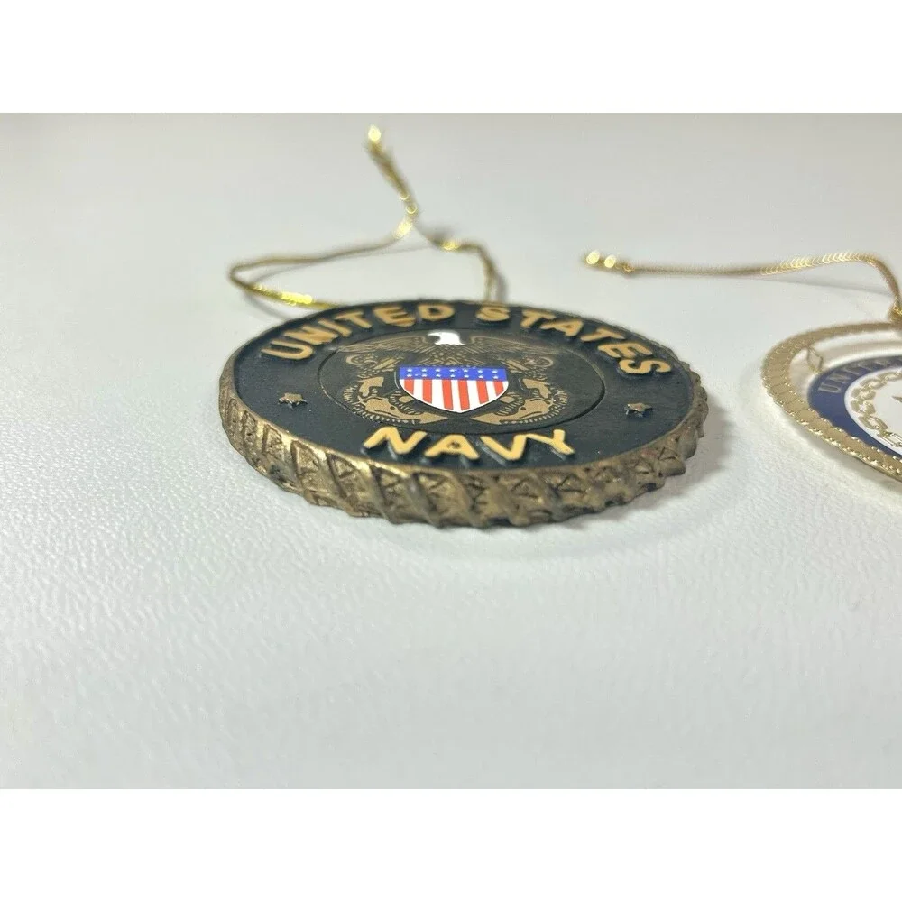 2 US Navy Christmas Ornament Military American Pride USA Gift Gold Tone Trim